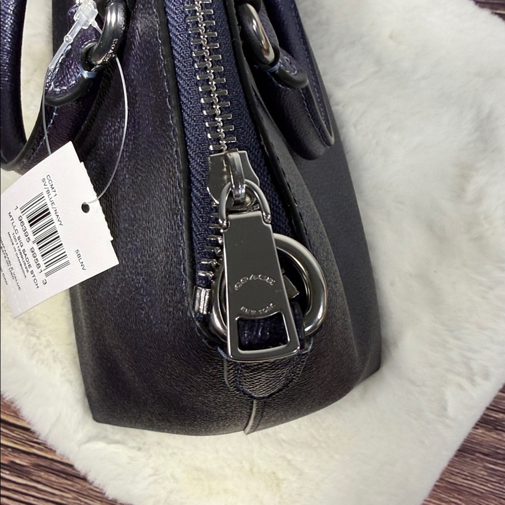 NWT COACH Navy Dark Blue logo print Sadie Satchel, Wristlet, Dust bag BUNDLE. - Picture 4 of 16